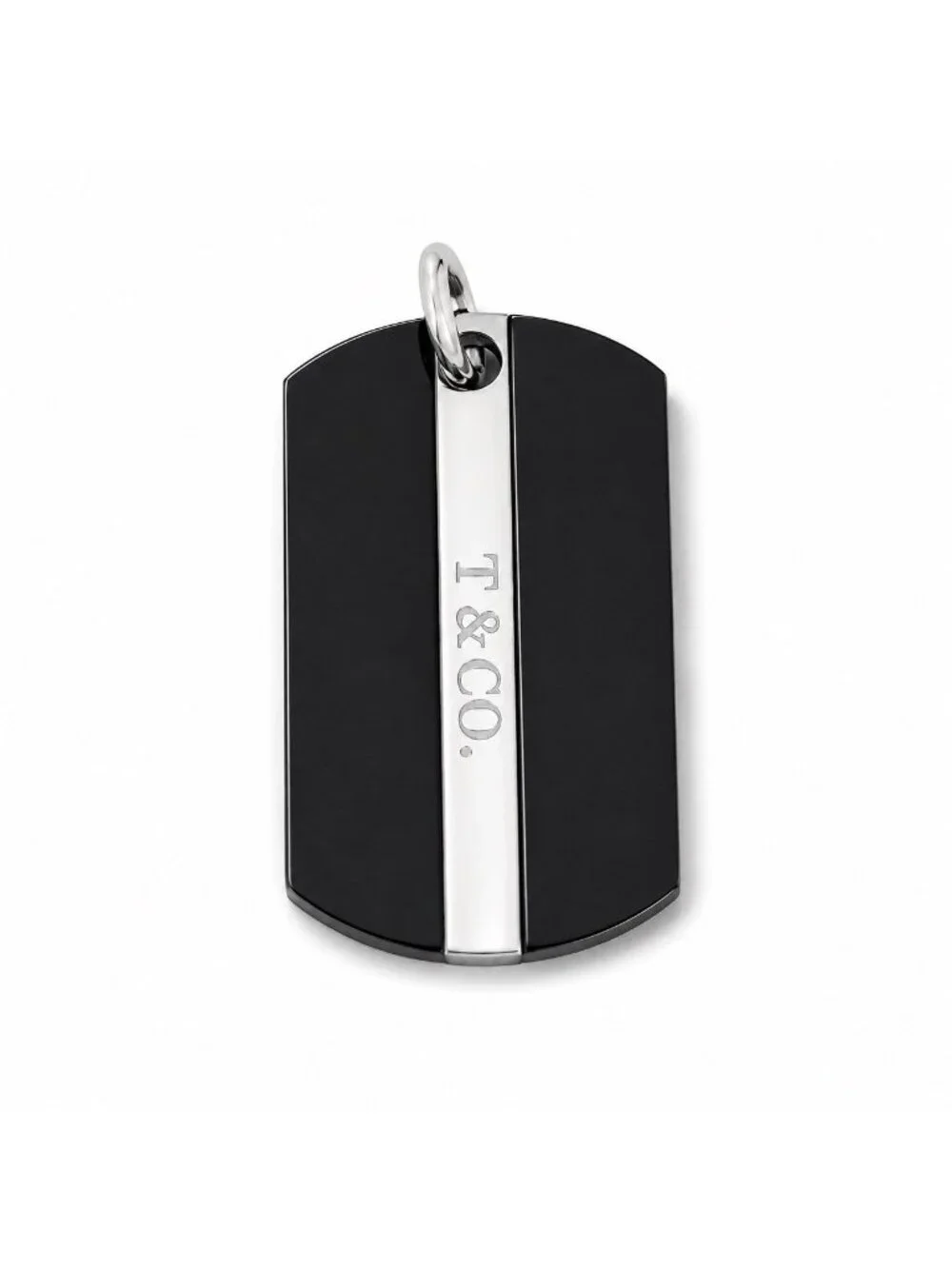Tiffany & Co. T&CO Dog Tag Pendant in Black Titanium and 925 Sterling Silver